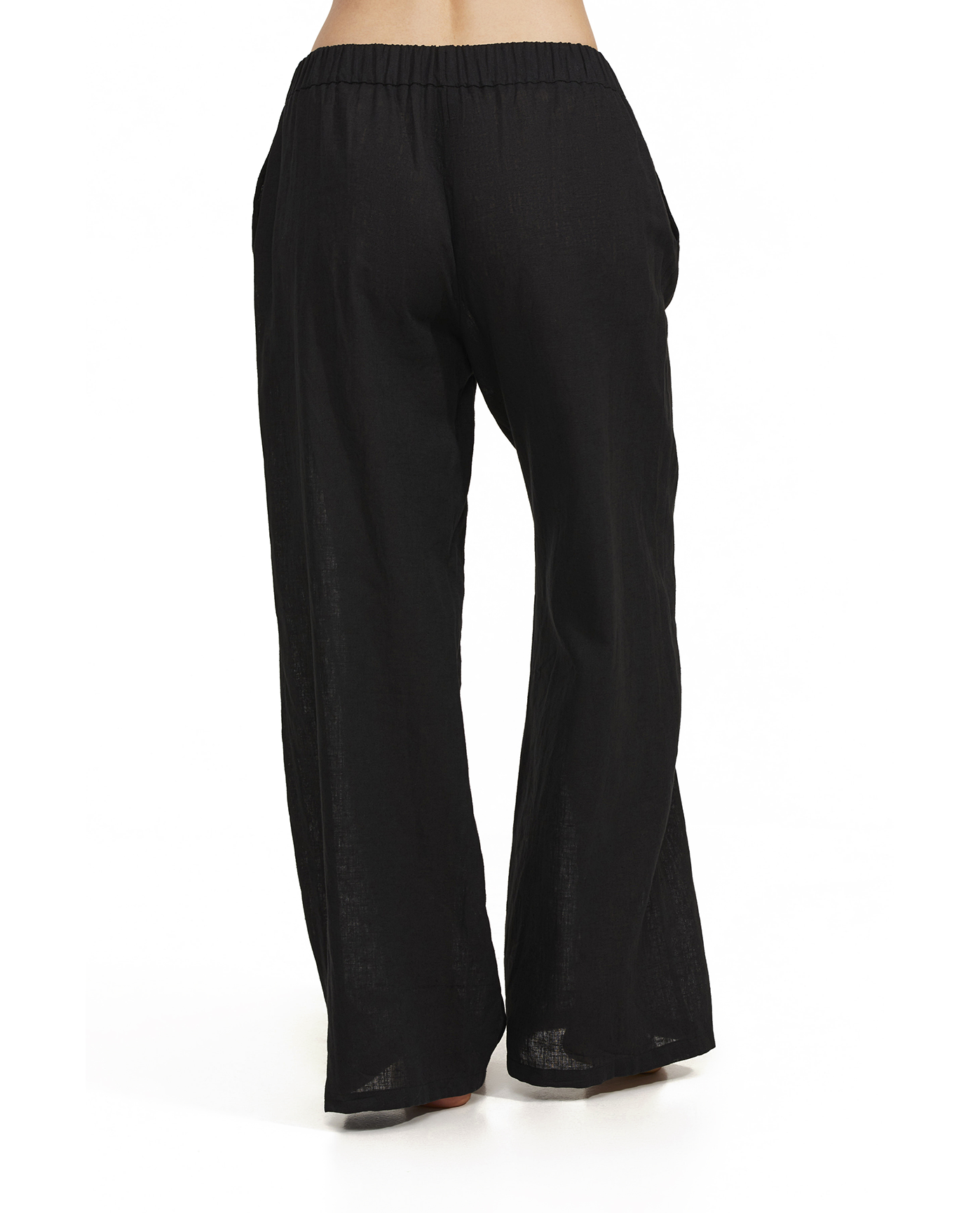 Back View Of Luma Elastic Waist Long Pant Cover Up | Black