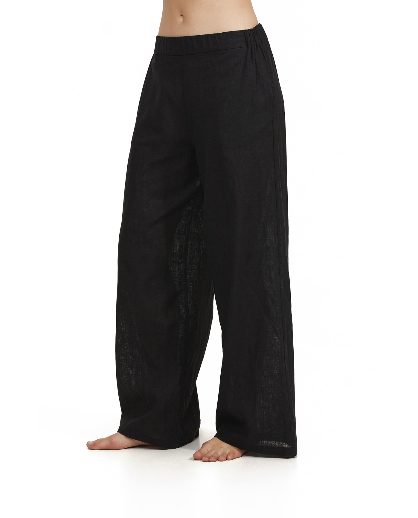 Side View Of Luma Elastic Waist Long Pant Cover Up | Black