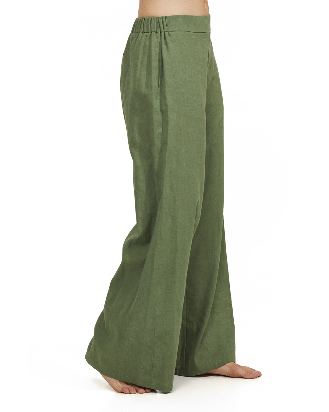 Side View Of Luma Elastic Waist Long Pant Cover Up | Olive
