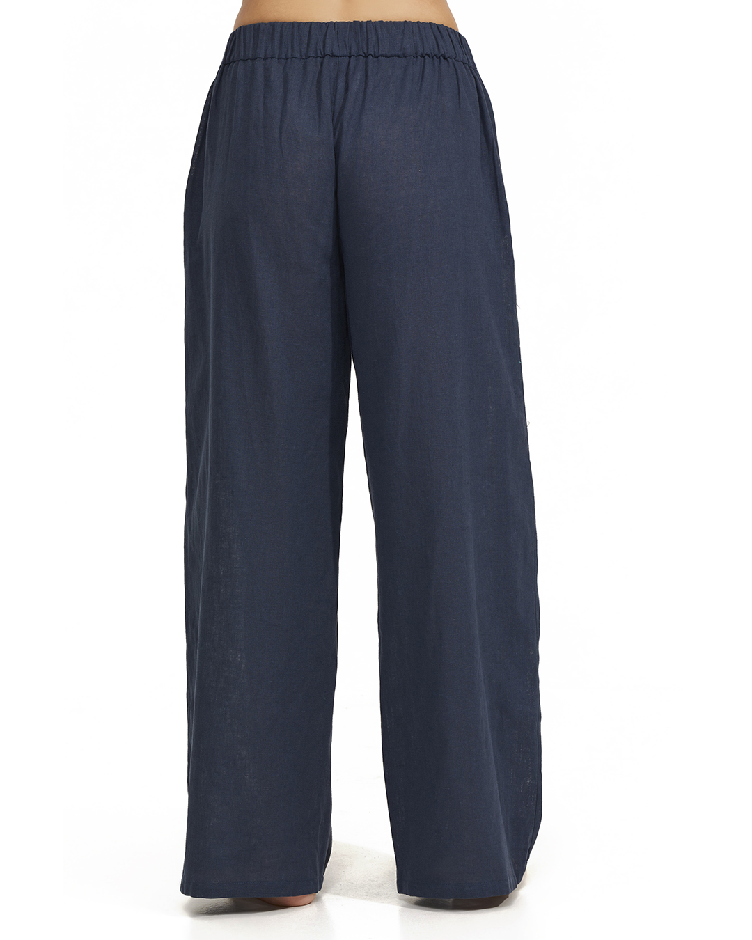 Back View Of Luma High Low Collared Front Tie Blouse Cover Up | Midnight-Blue