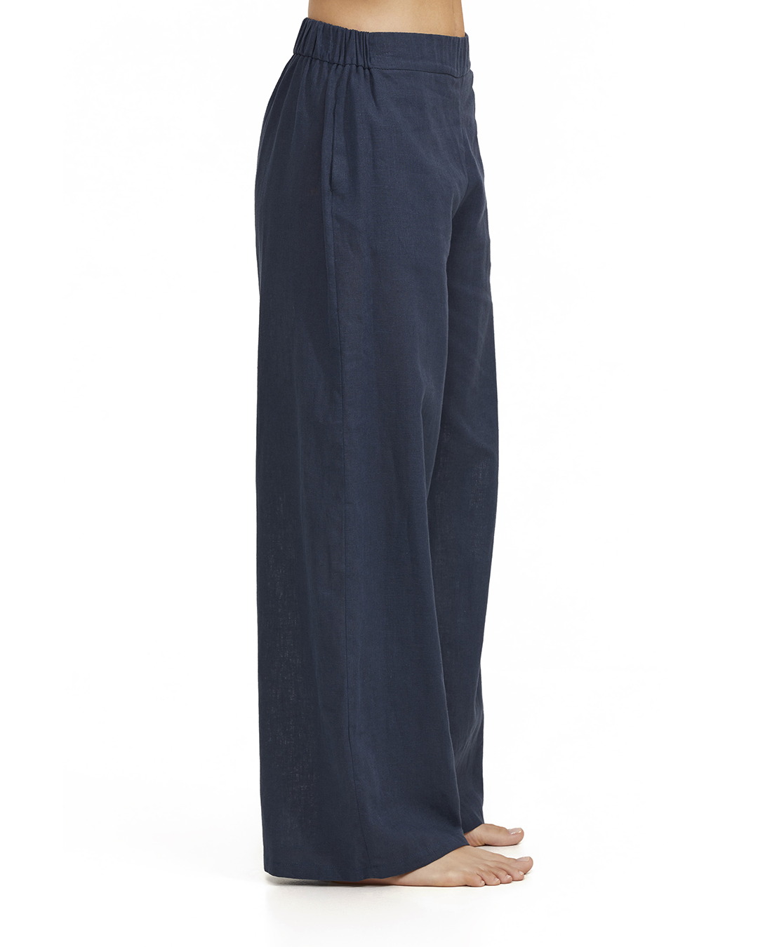 Side View Of Luma High Low Collared Front Tie Blouse Cover Up | Midnight-Blue