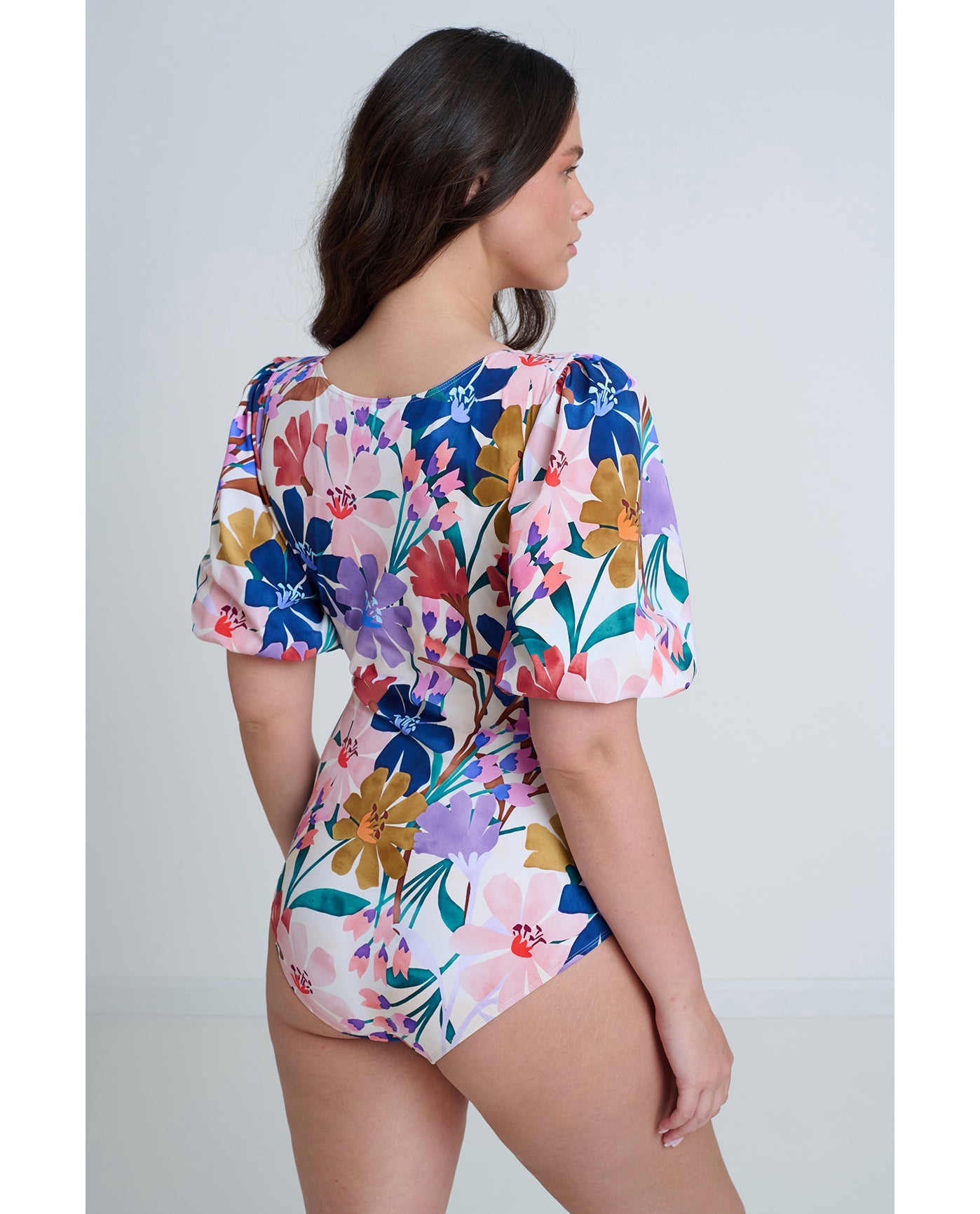 Modest High Round Neck Puff Sleeve One Piece