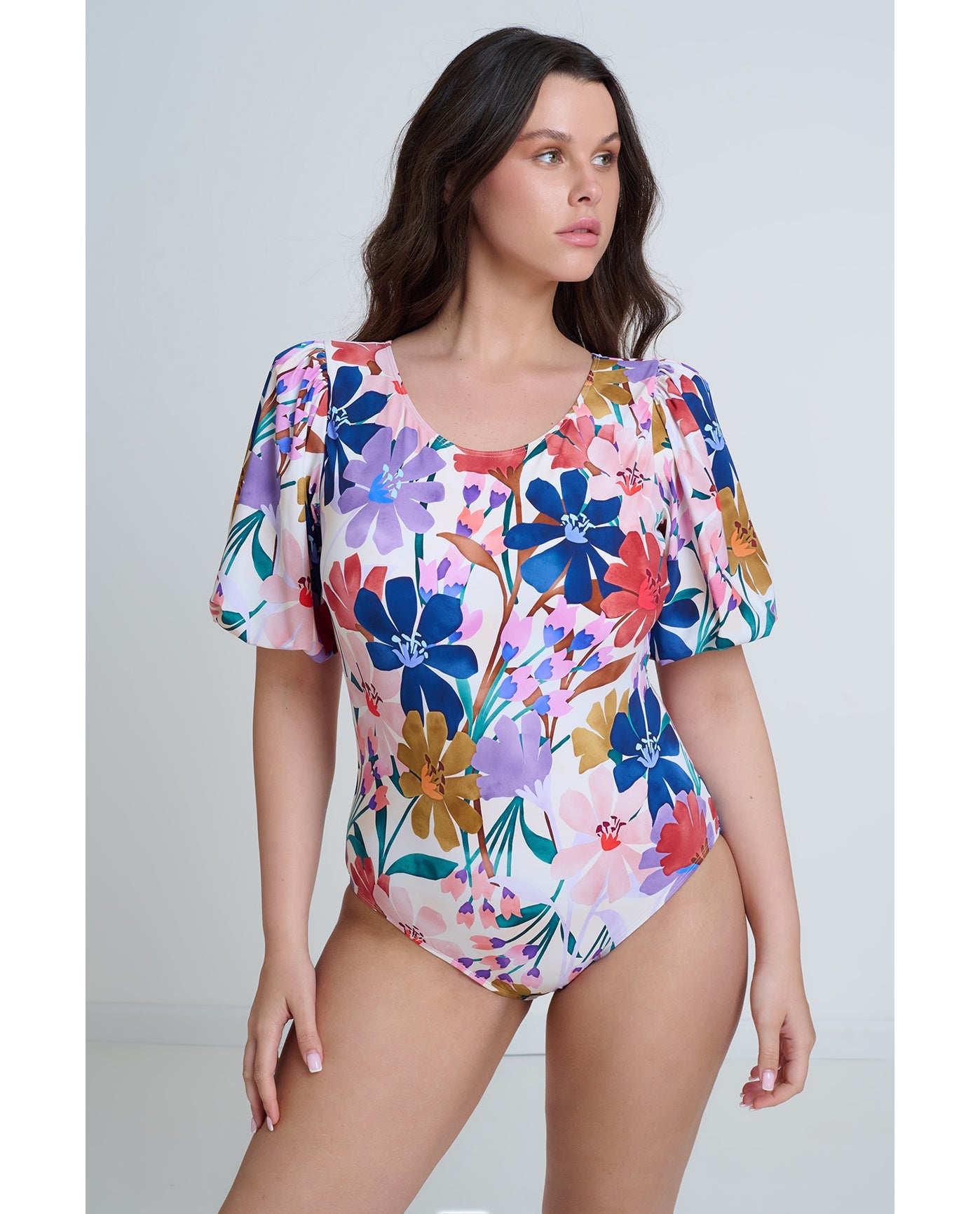 Modest High Round Neck Puff Sleeve One Piece