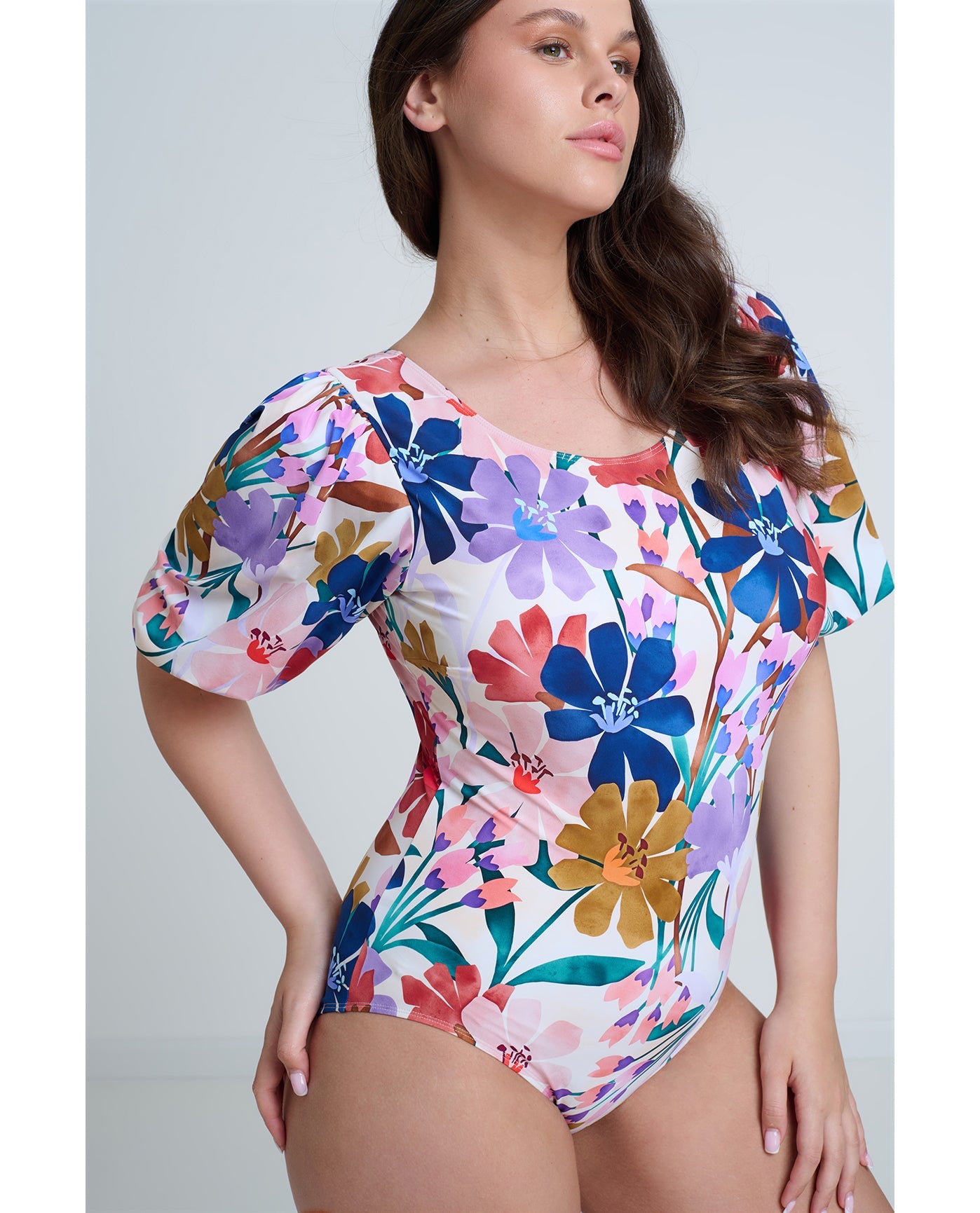 Modest High Round Neck Puff Sleeve One Piece