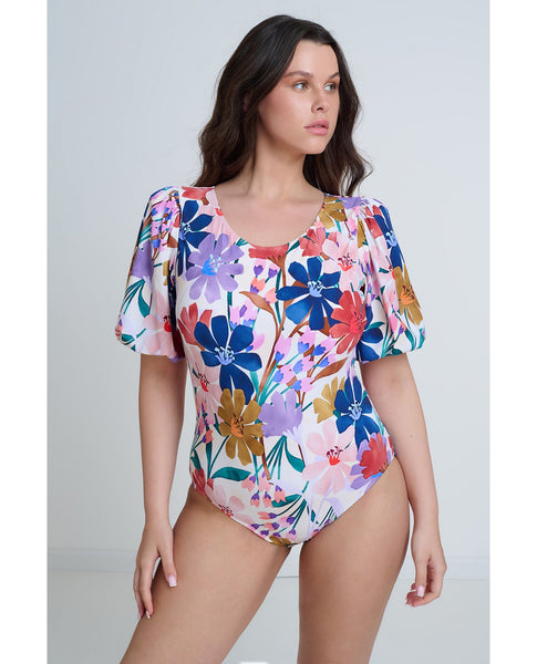 Modest High Round Neck Puff Sleeve One Piece