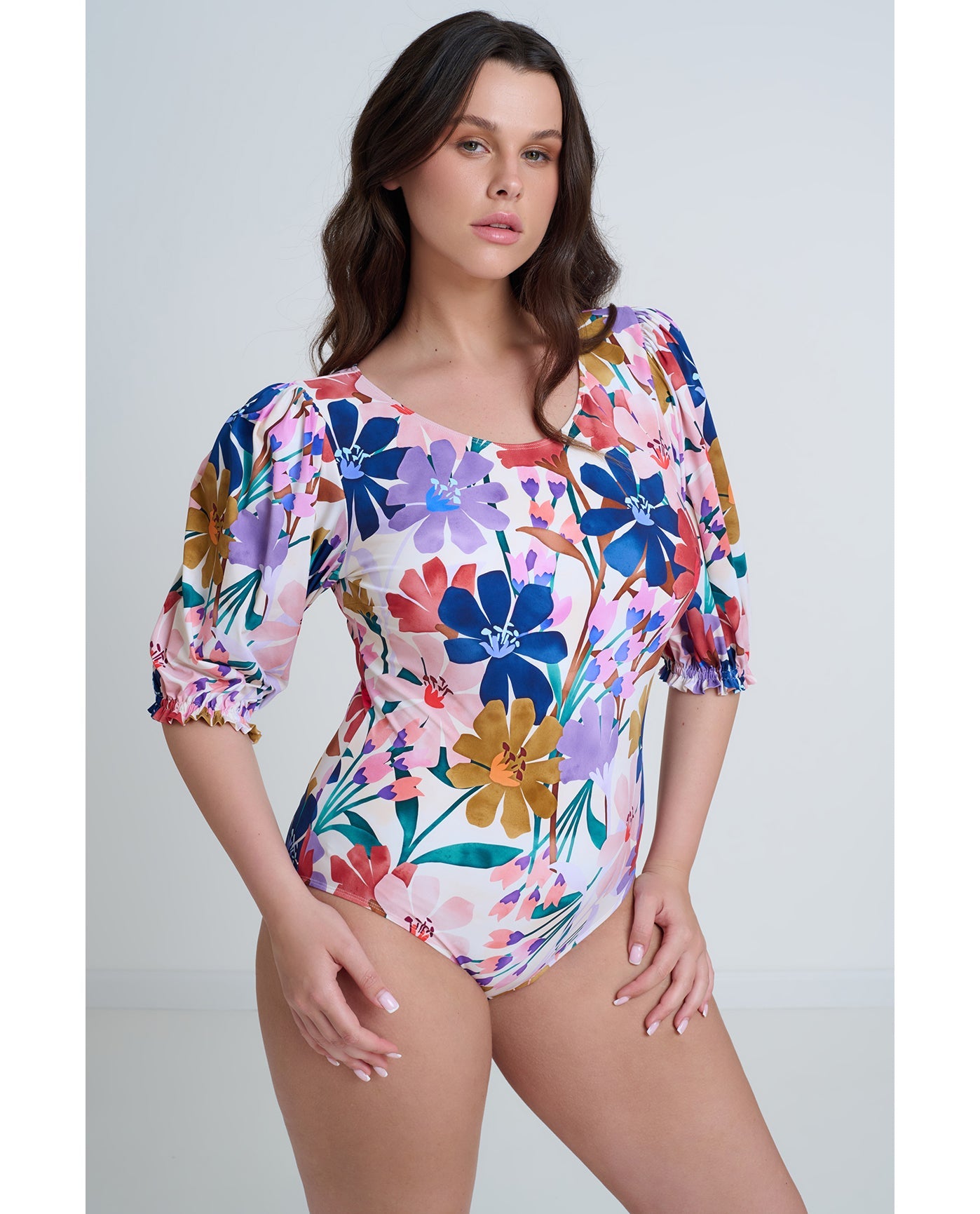 Modest High Round Neck Puff Sleeve One Piece