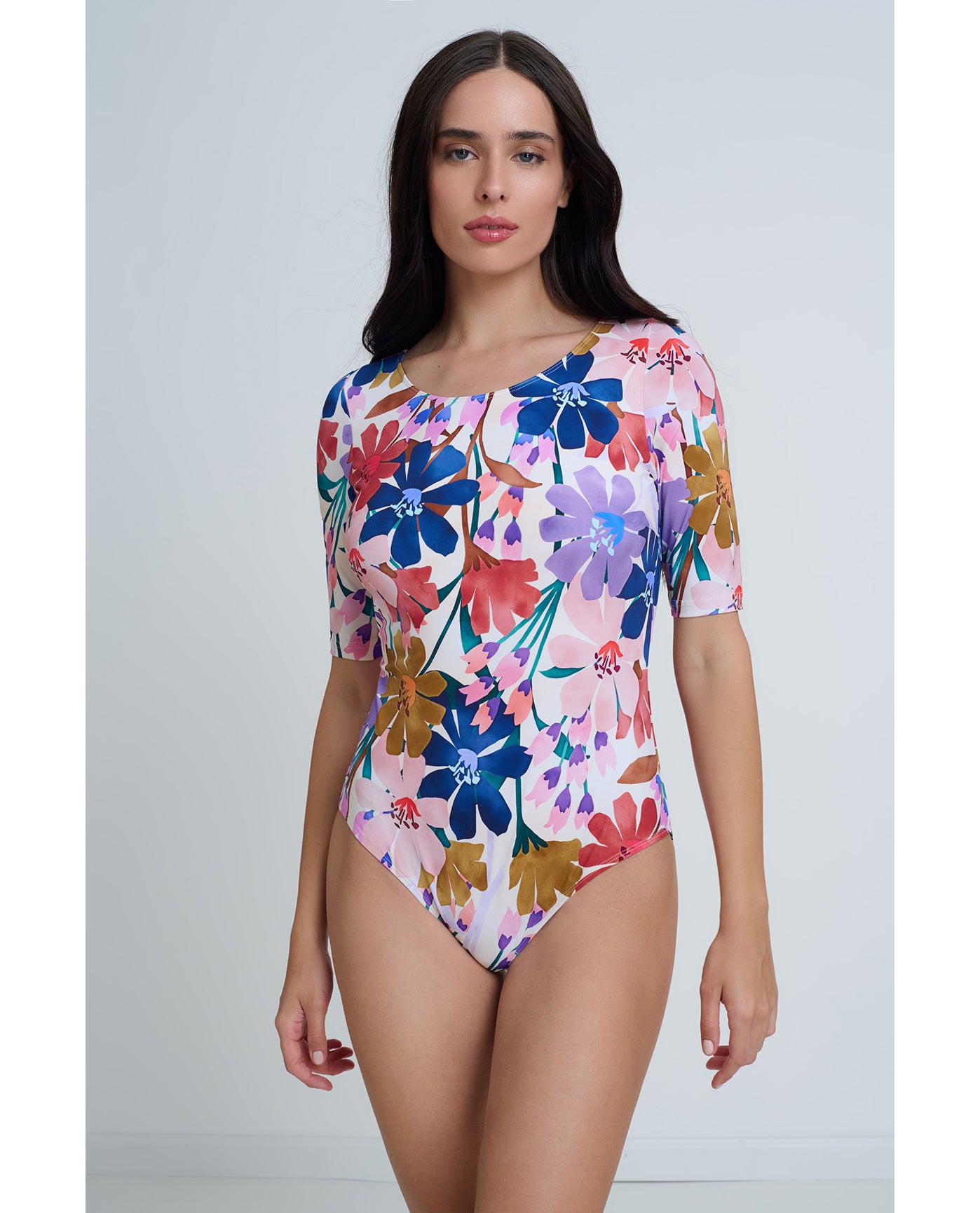 Modest High Round Neck Quarter Sleeve One Piece  | Profile-Melody-Multi
