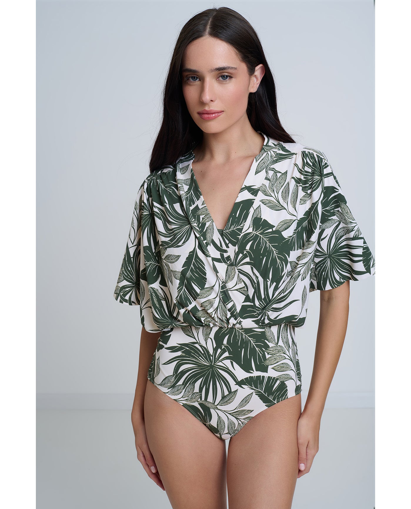 Modest Sleeved Surplice Blouson One Piece | Modest-Ivory
