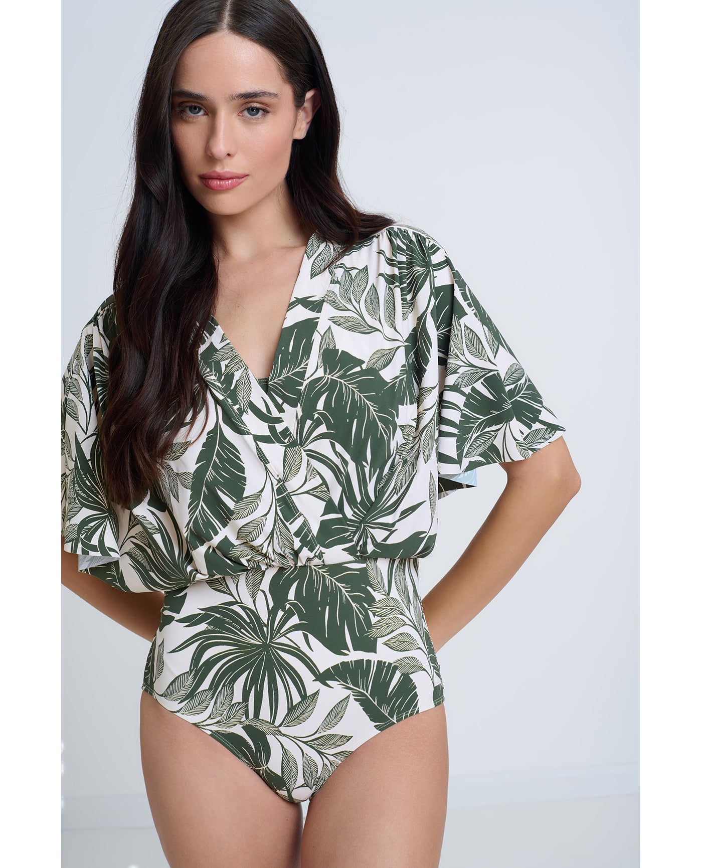 Modest Sleeved Surplice Blouson One Piece | Modest-Ivory
