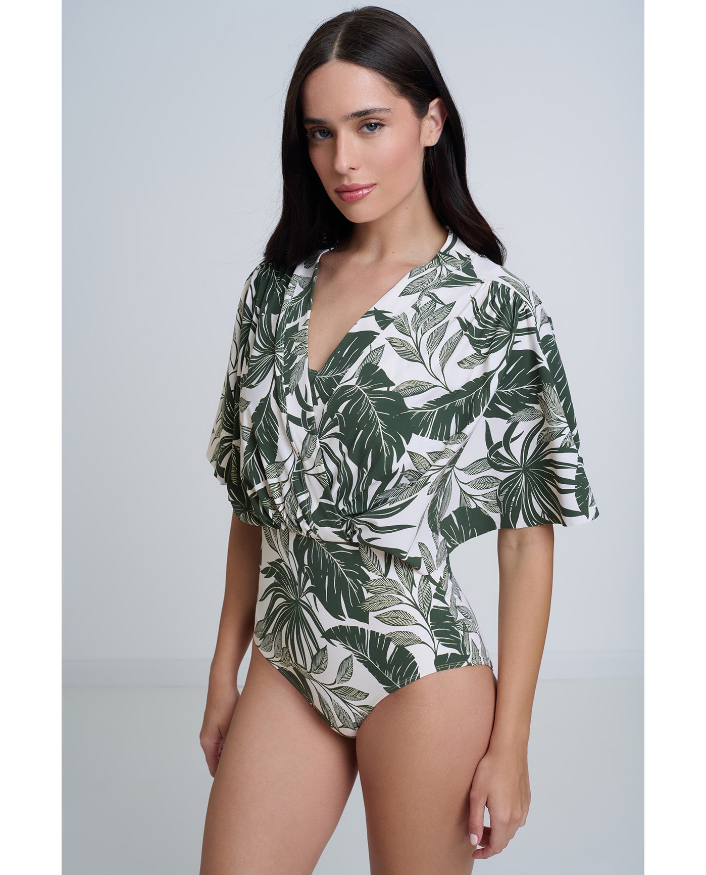 Modest Sleeved Surplice Blouson One Piece | Modest-Ivory
