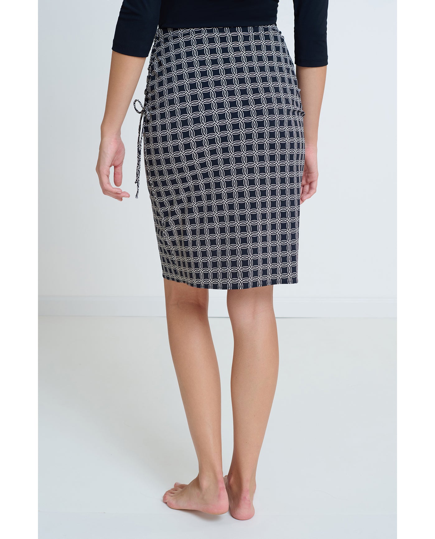 Modest Surplice Skirt with Side Shirring | Gottex-Golden-Chic-Black-Cream
