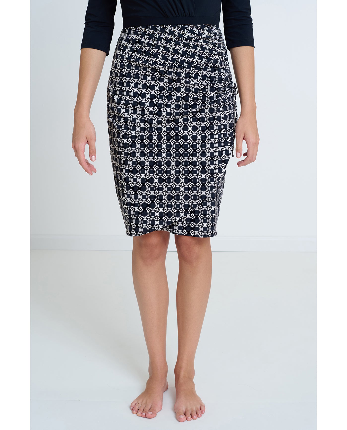 Modest Surplice Skirt with Side Shirring | Gottex-Golden-Chic-Black-Cream
