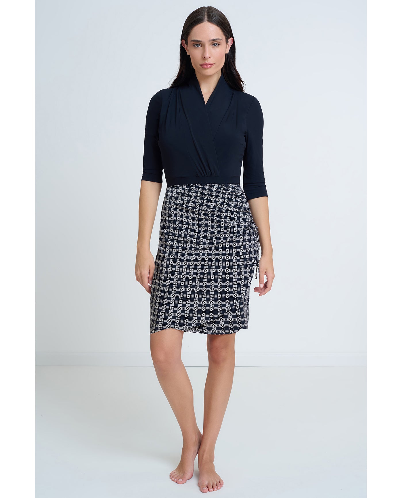 Modest Surplice Skirt with Side Shirring | Gottex-Golden-Chic-Black-Cream
