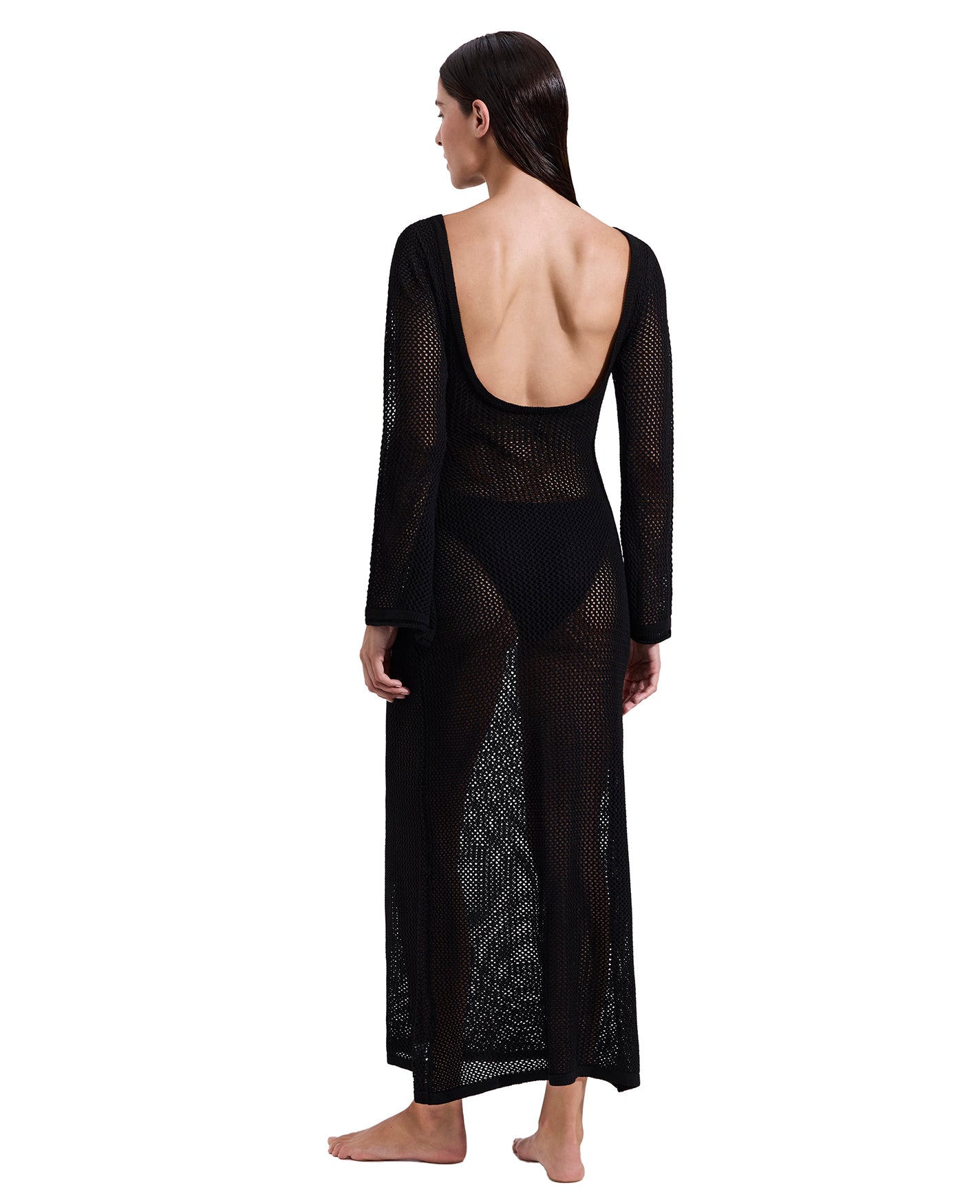 Monaco Net Crochet Maxi Beach Dress Cover-Up-Black