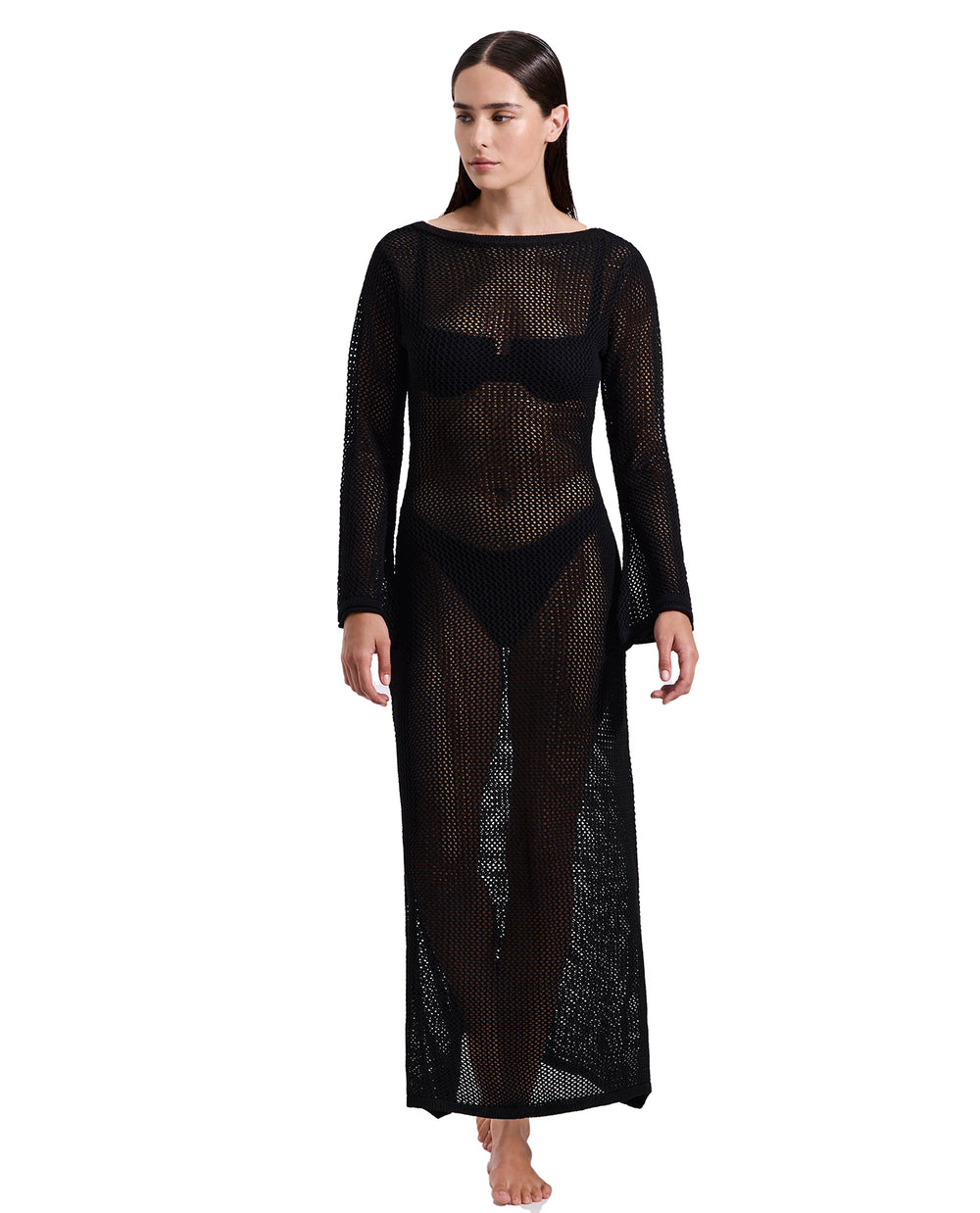 Luma Gottex Women's Monaco Net Crochet Maxi Beach Dress Cover-Up - Black