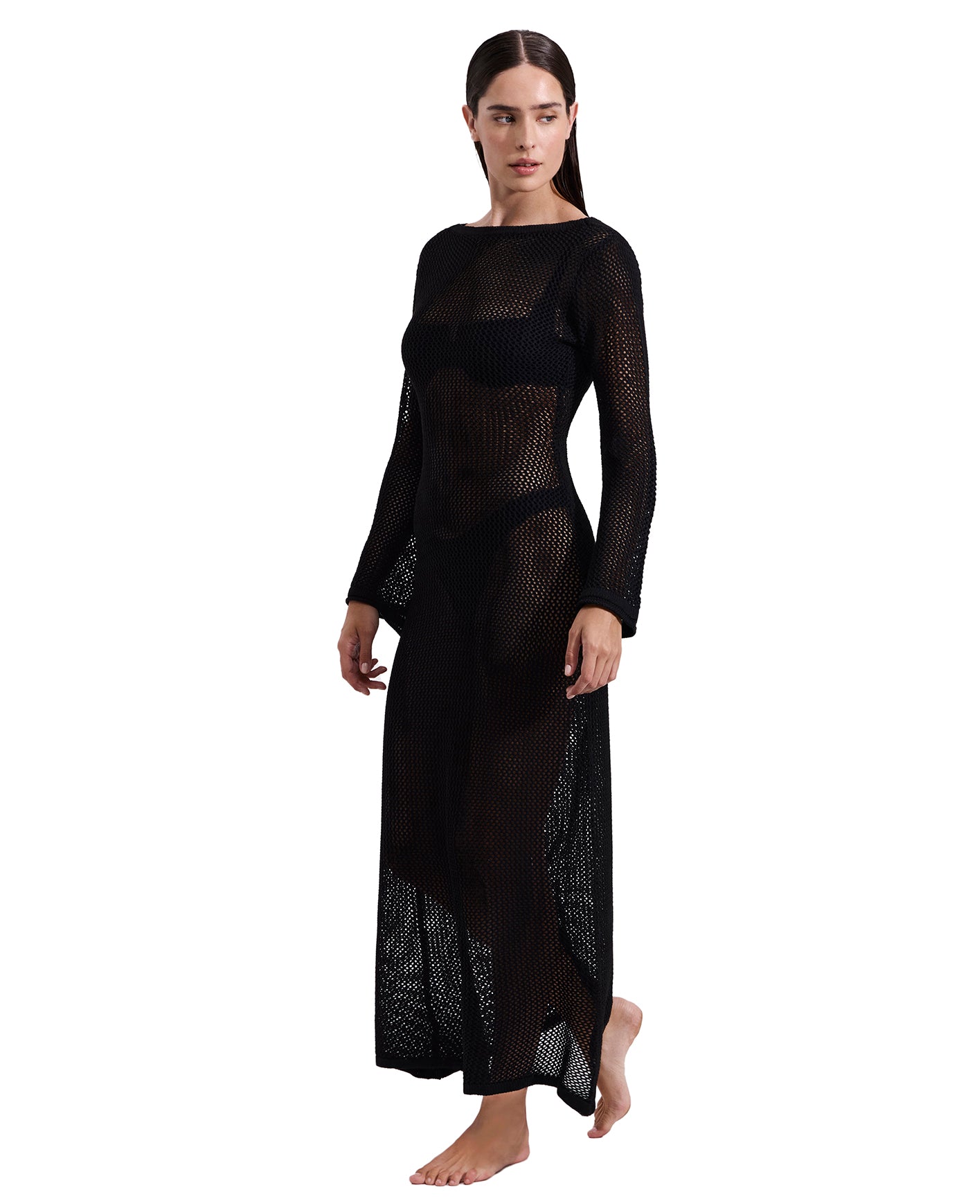 Monaco Net Crochet Maxi Beach Dress Cover-Up-Black