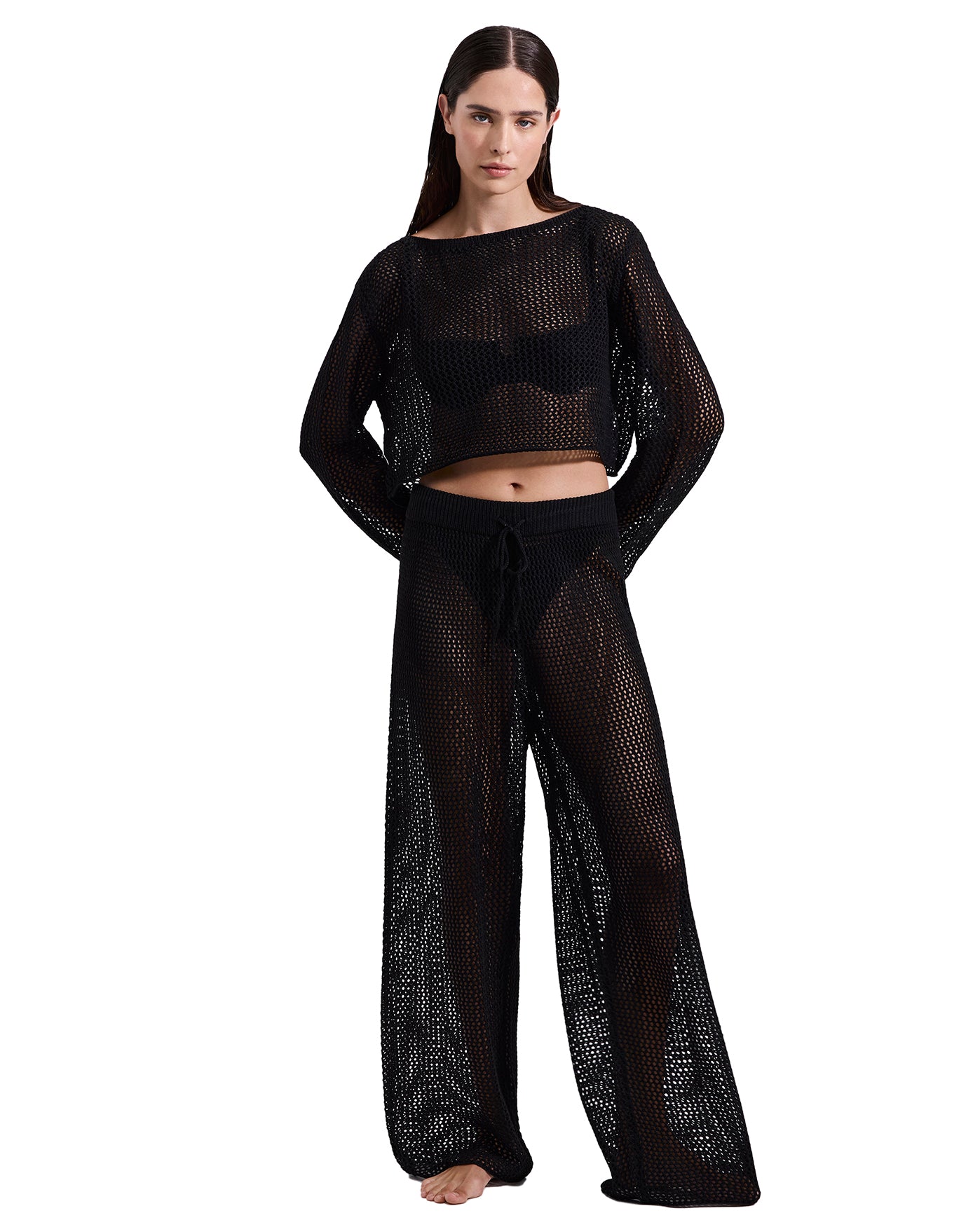 Monaco Net Crochet High Waist Beach Pant Cover-Up-Black
