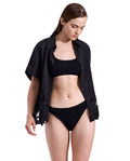 Amalfi Lace Short Sleeve Button Down Shirt Cover-Up-Black