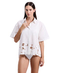 Amalfi Lace Short Sleeve Button Down Shirt Cover-Up-White