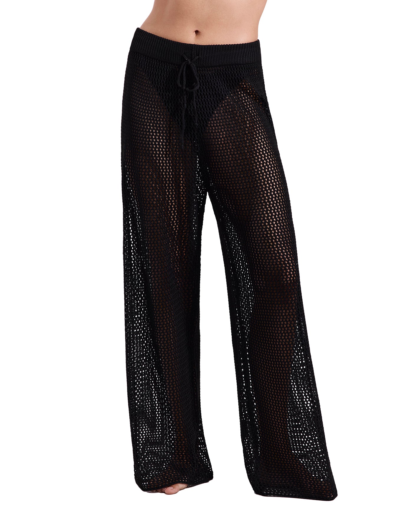 Monaco Net Crochet High Waist Beach Pant Cover-Up-Black