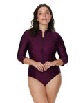 Modest 3/4 Sleeve One Piece Rashguard -Burgundy