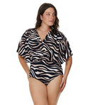 Modest Sleeved Surplice Blouson One Piece-Safari