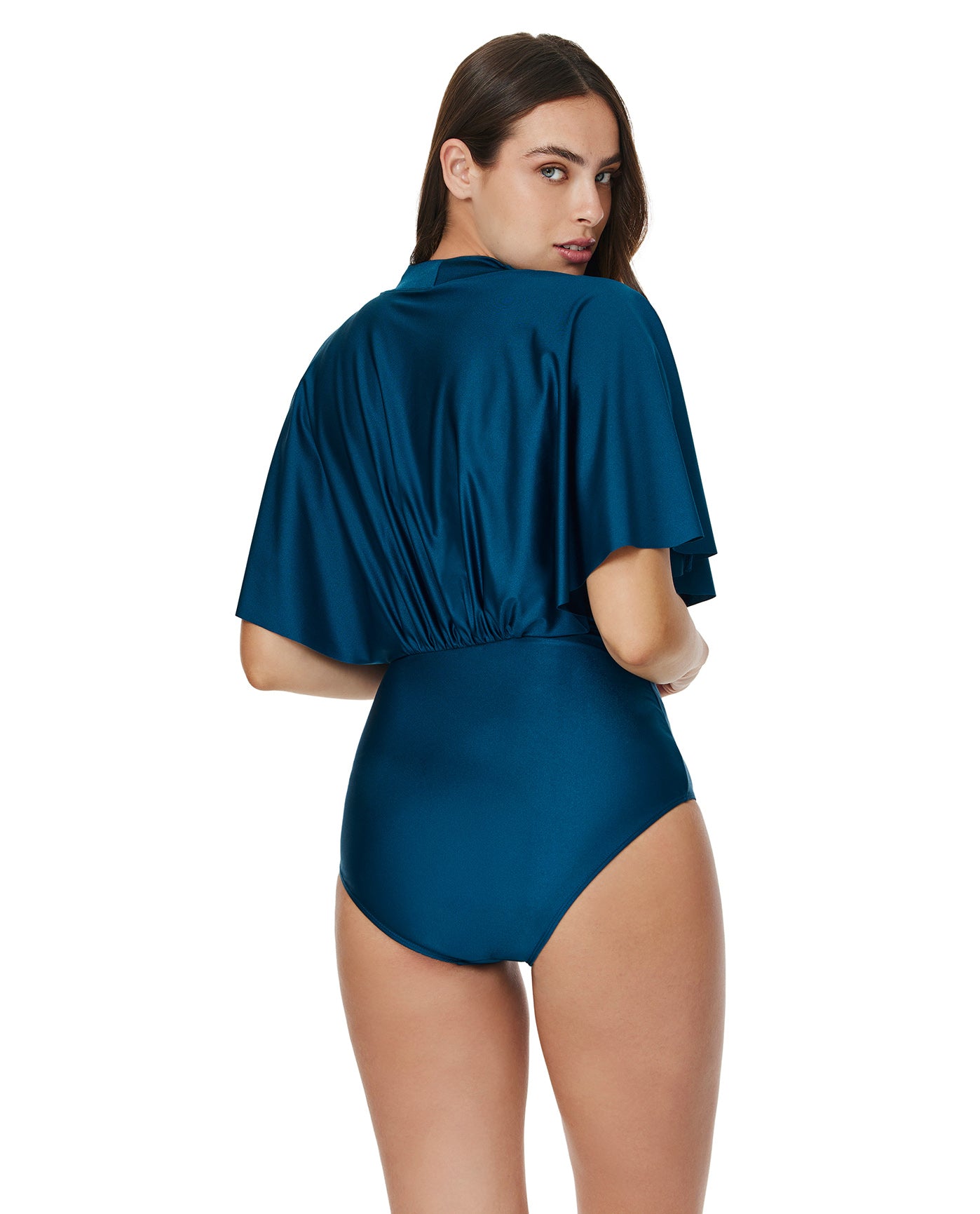 Modest Sleeved Surplice Blouson One Piece-Petrol