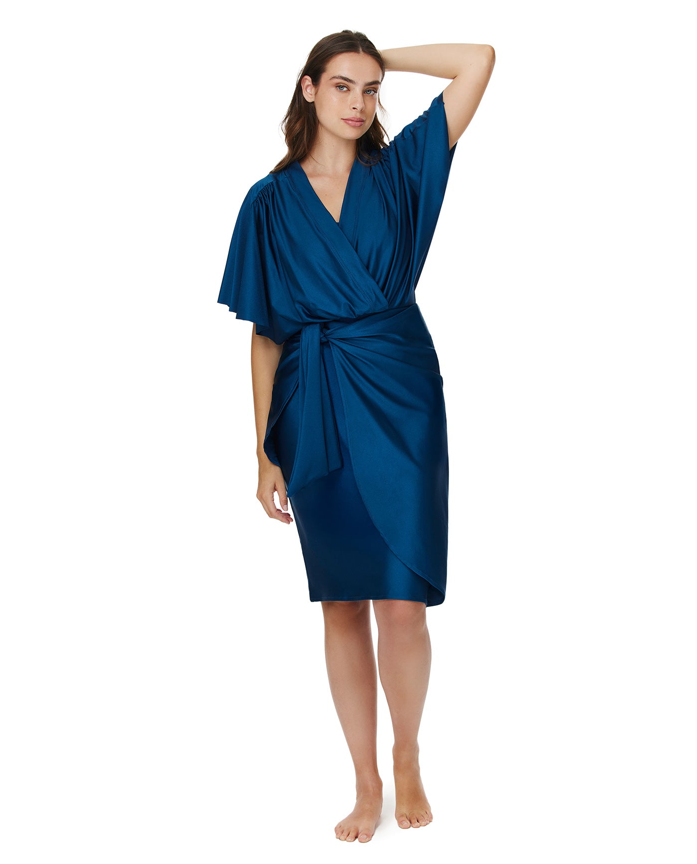 Modest Faux Wrap Skirt with Tie-Petrol