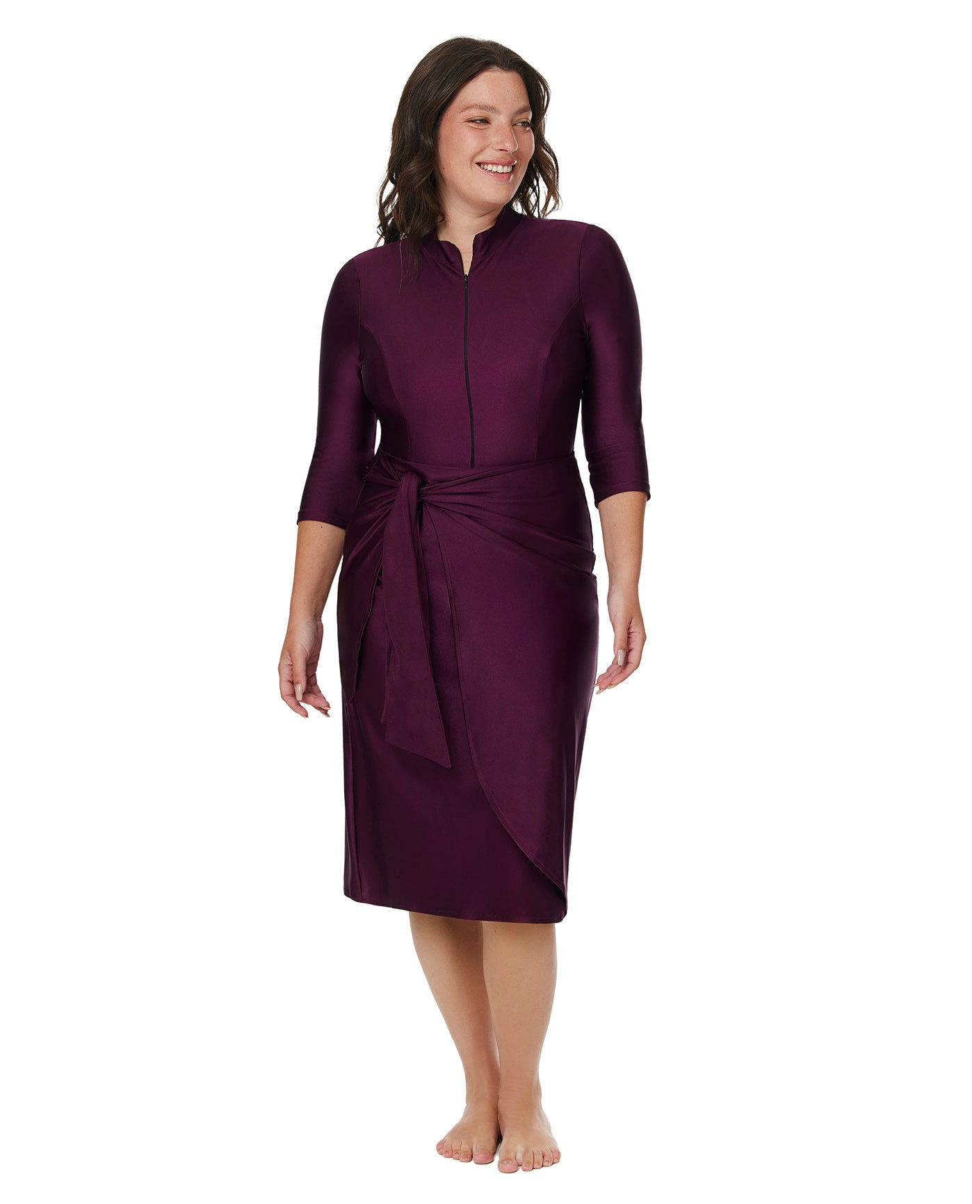 Modest Faux Wrap Skirt with Tie-Burgundy