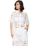 Guipure Lace Short Sleeve Button Down Shirt Cover-Up-White
