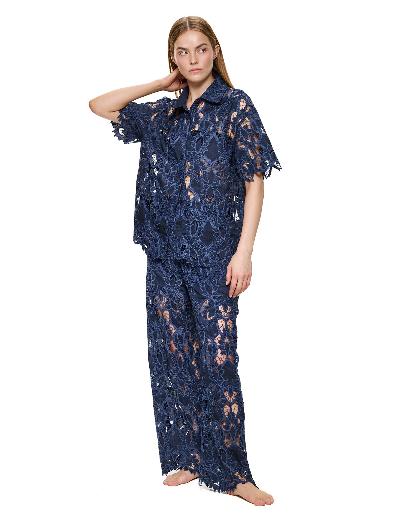 Guipure Lace Beach Pant Cover-Up-Navy