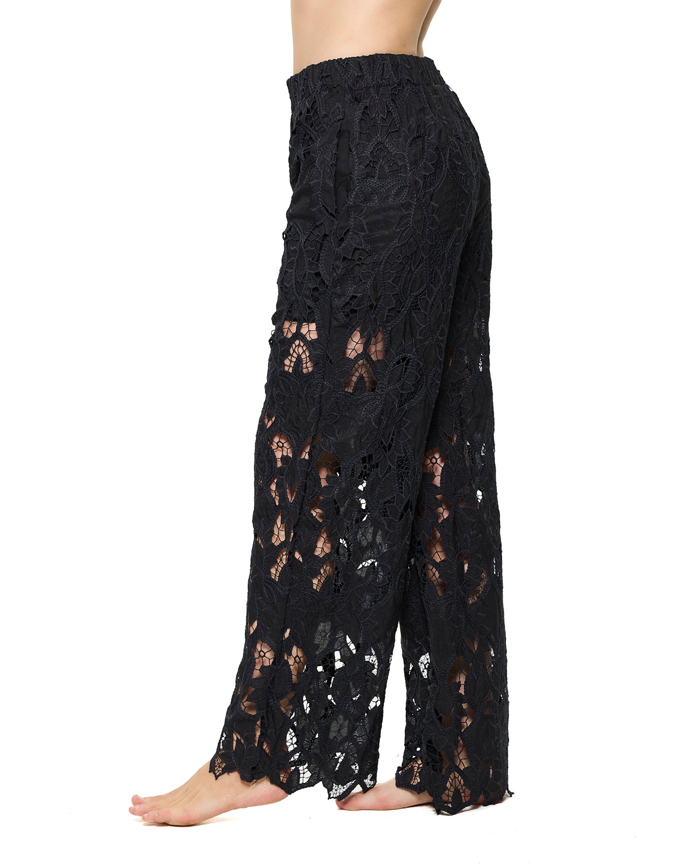 Guipure Lace Beach Pant Cover-Up-Black