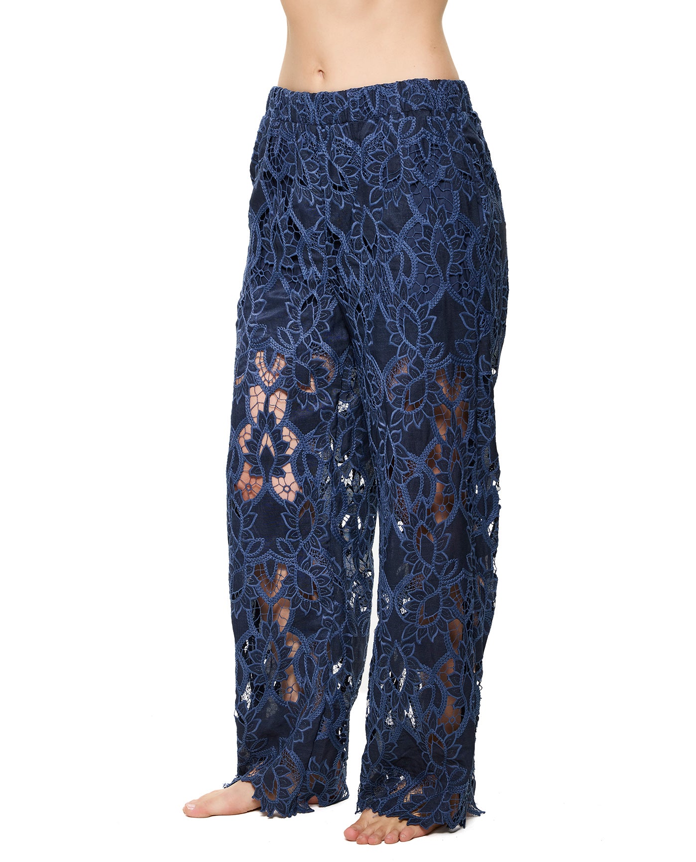 Guipure Lace Beach Pant Cover-Up-Navy