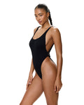 Tubular High Leg Ring Detail One Piece-Black