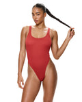 Tubular High Leg Ring Detail One Piece-Paprika