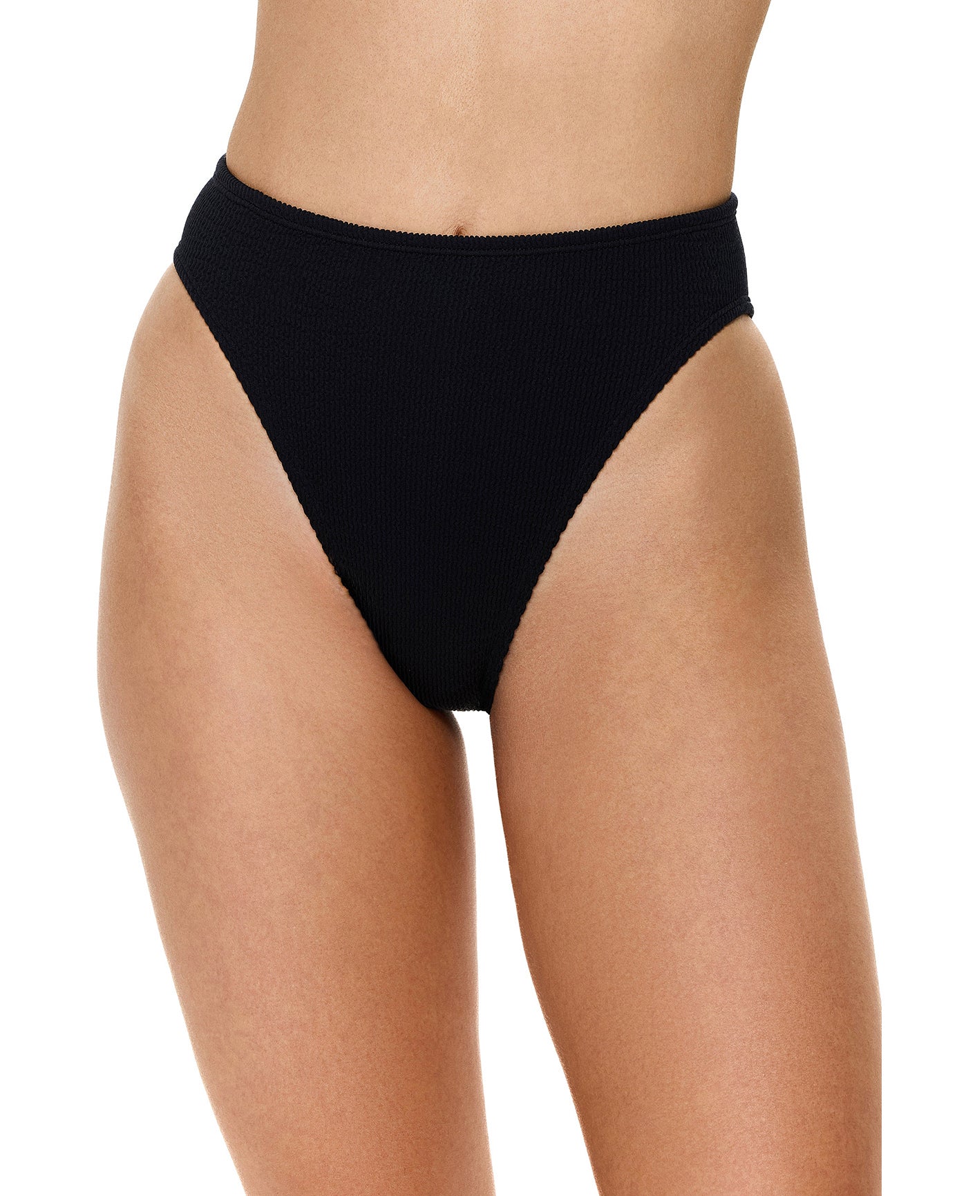 Tubular High Waist Bikini Bottom -Black