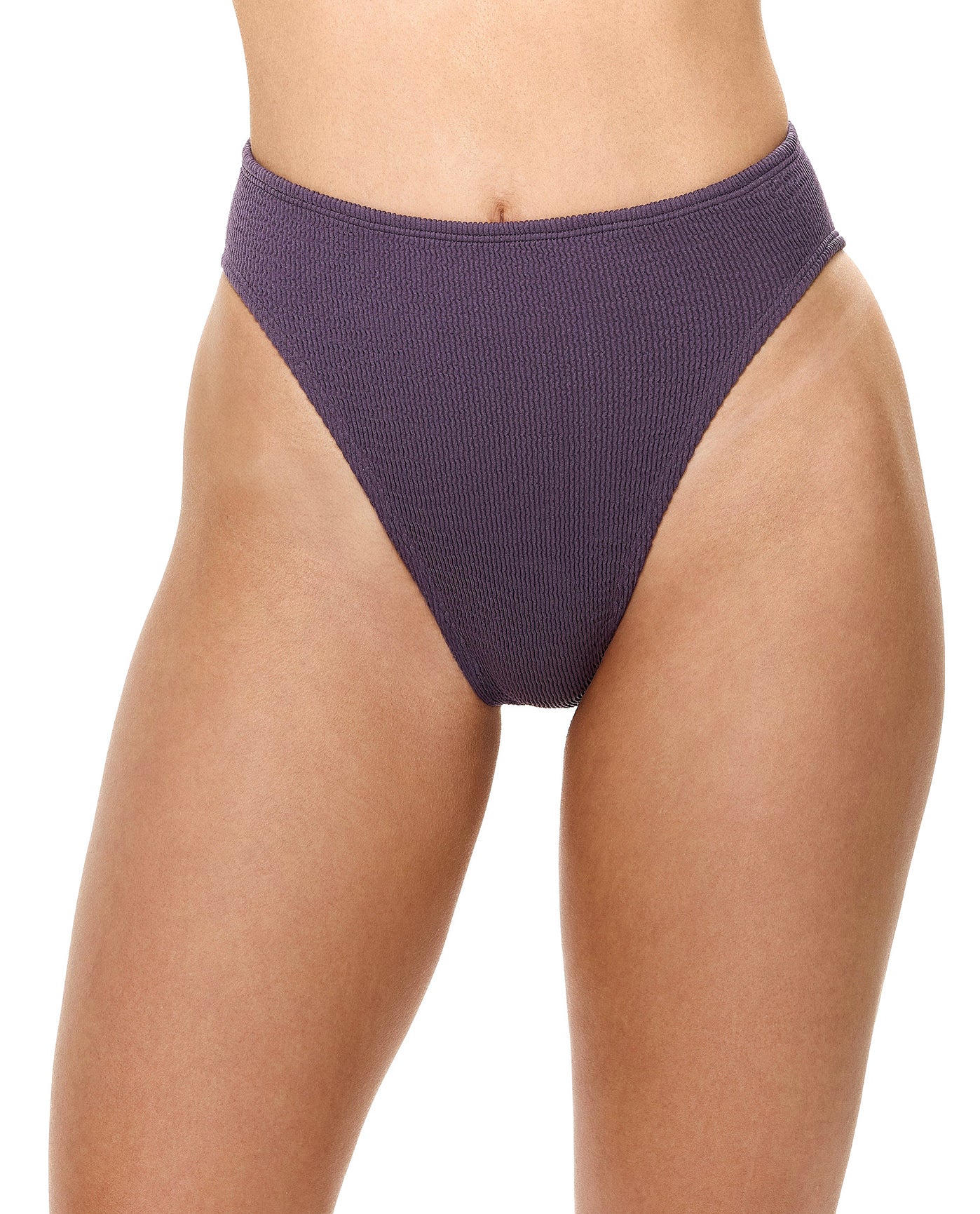 Tubular High Waist Bikini Bottom-Aubergine