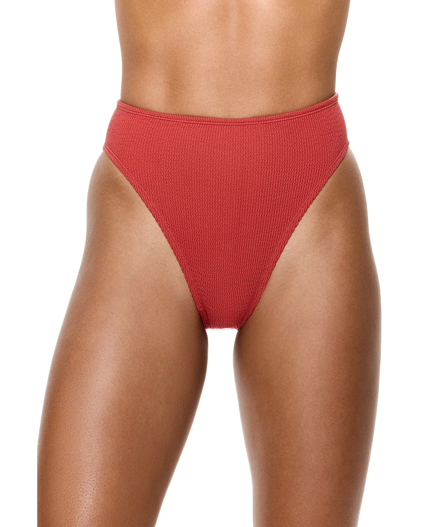 Tubular High Waist Bikini Bottom-Paprika