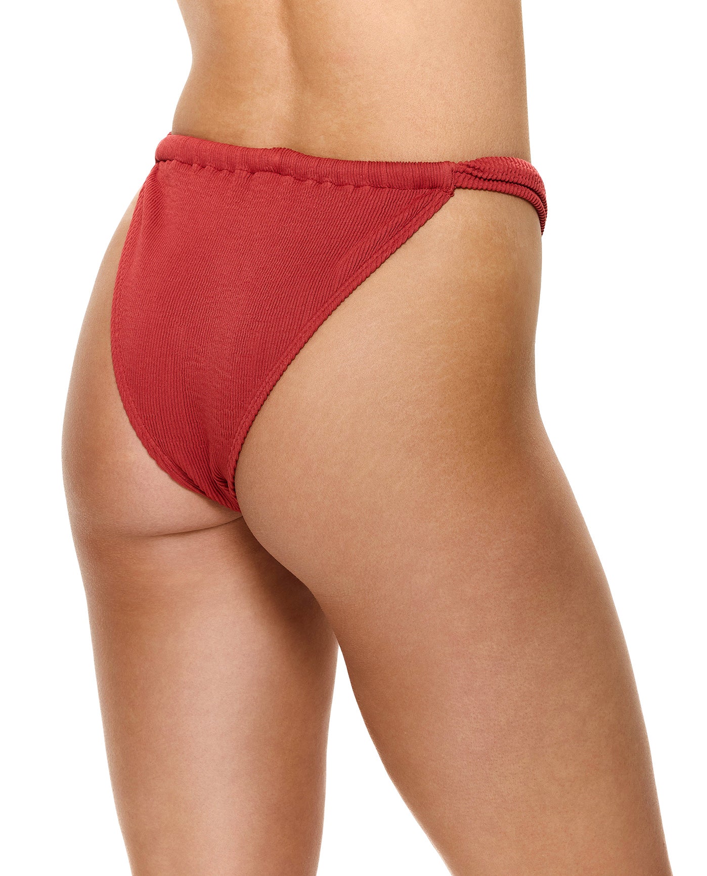 Tubular High Leg Low Rise Bikini Bottom-Paprika