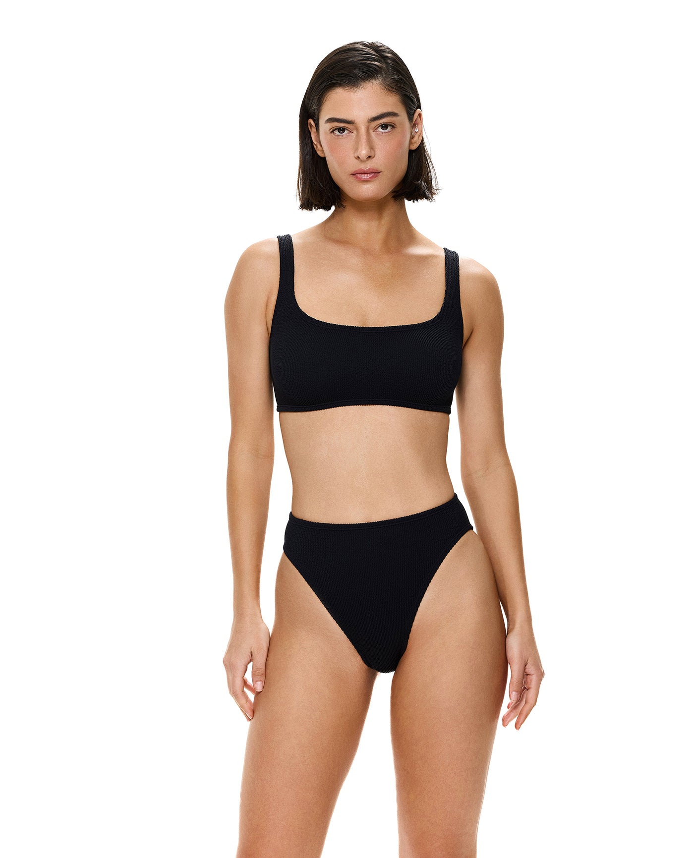 Tubular Square Neck Bikini Top-Black