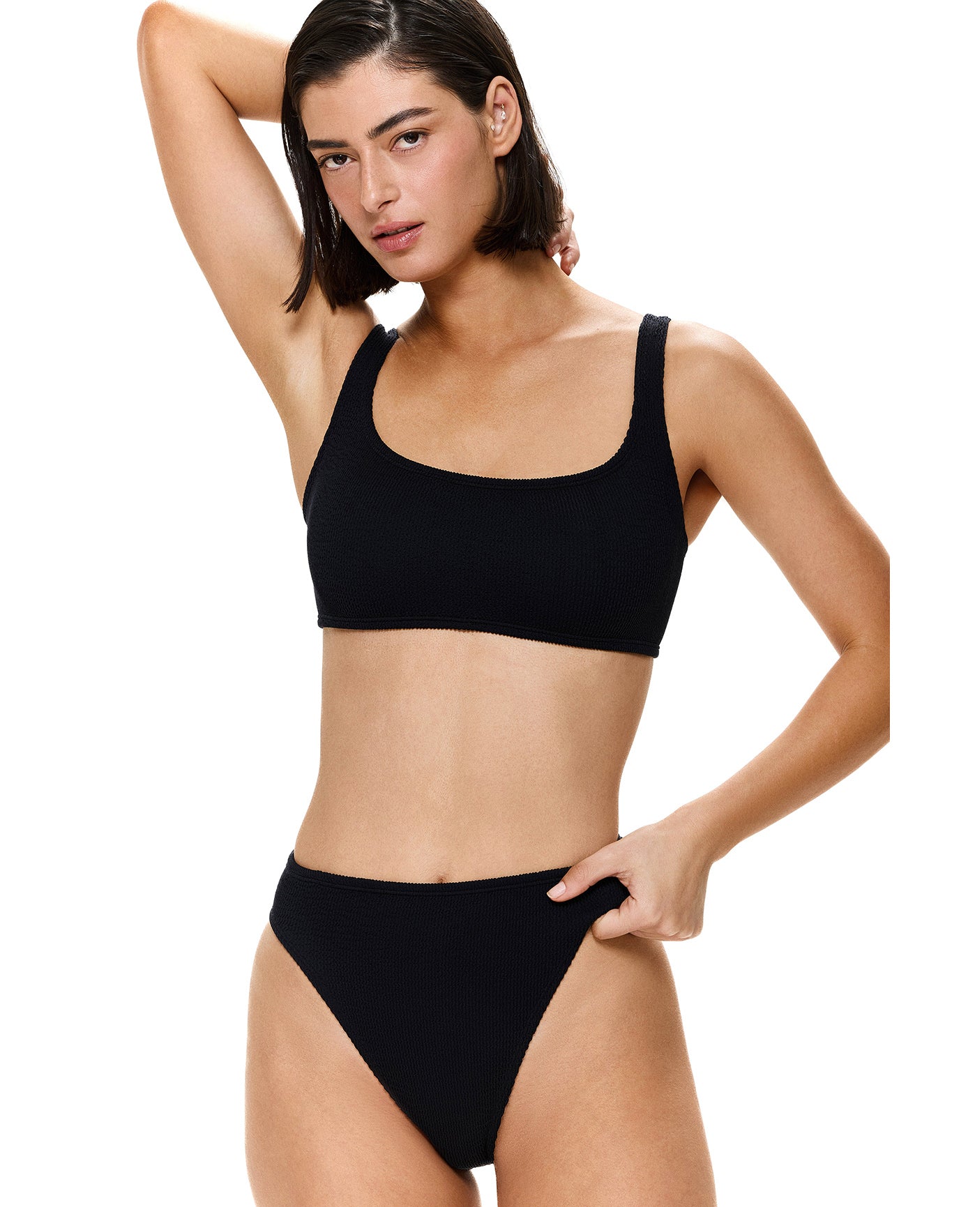 Tubular Square Neck Bikini Top-Black