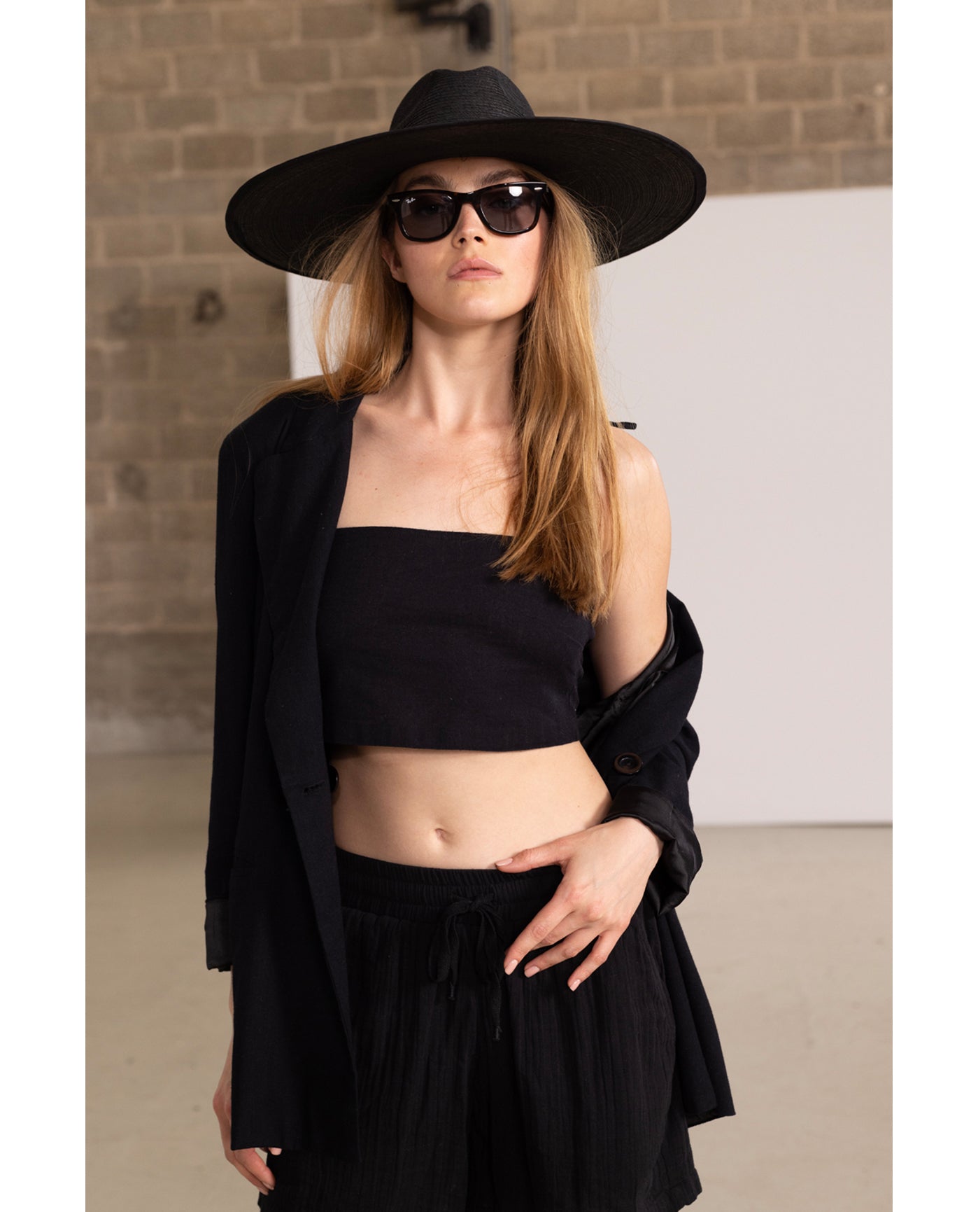 Resort Tie Swim Cover Up Top-Black