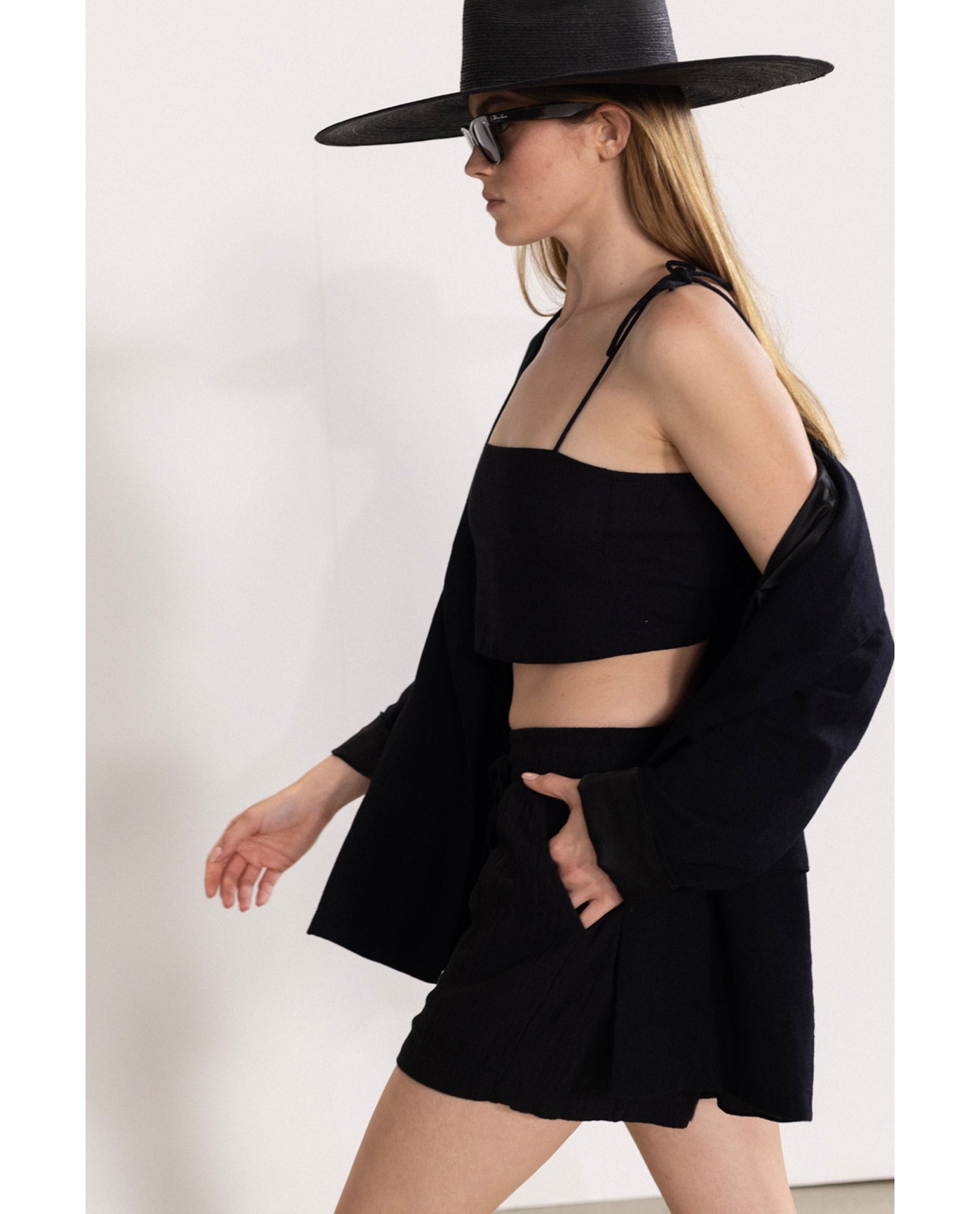 Resort Tie Swim Cover Up Top-Black