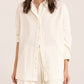 Front View Of Gottex Beach Life Long Sleeve Button Down Cover Up Blouse | GOTTEX BEACH LIFE CREAM