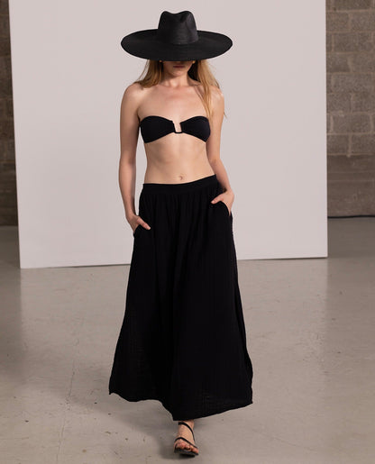 Front View Of Gottex Beach Life Midi Cover Up Skirt | GOTTEX BEACH LIFE BLACK