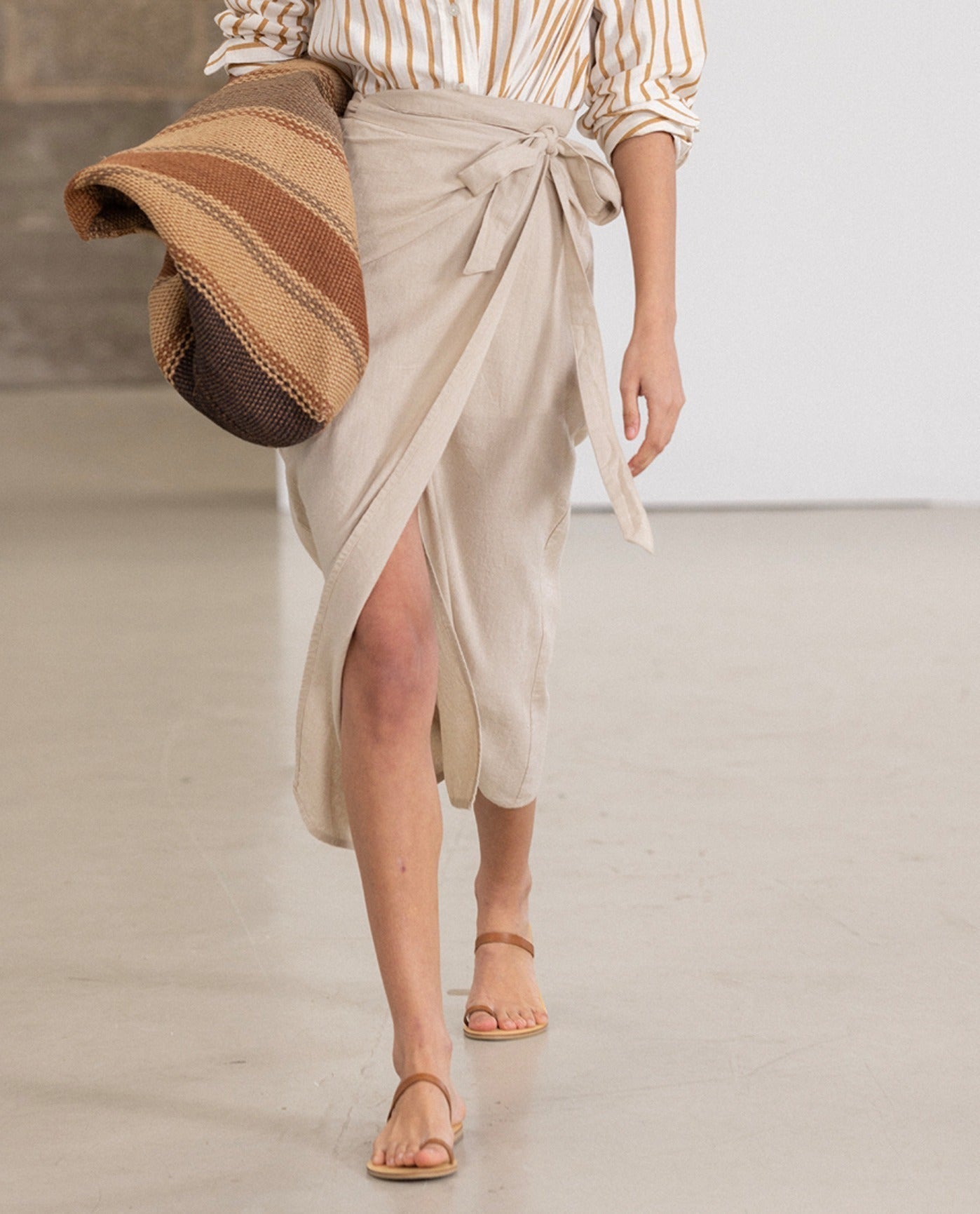Front View Of Gottex Beach Life Wrap Midi Cover Up Skirt | Natural