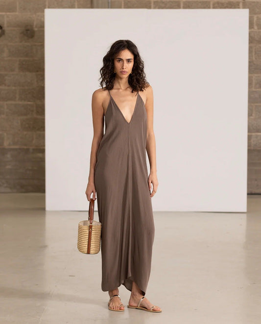 Front View Of Gottex Beach Life Maxi Cover Up Dress | GOTTEX BEACH LIFE KHAKI