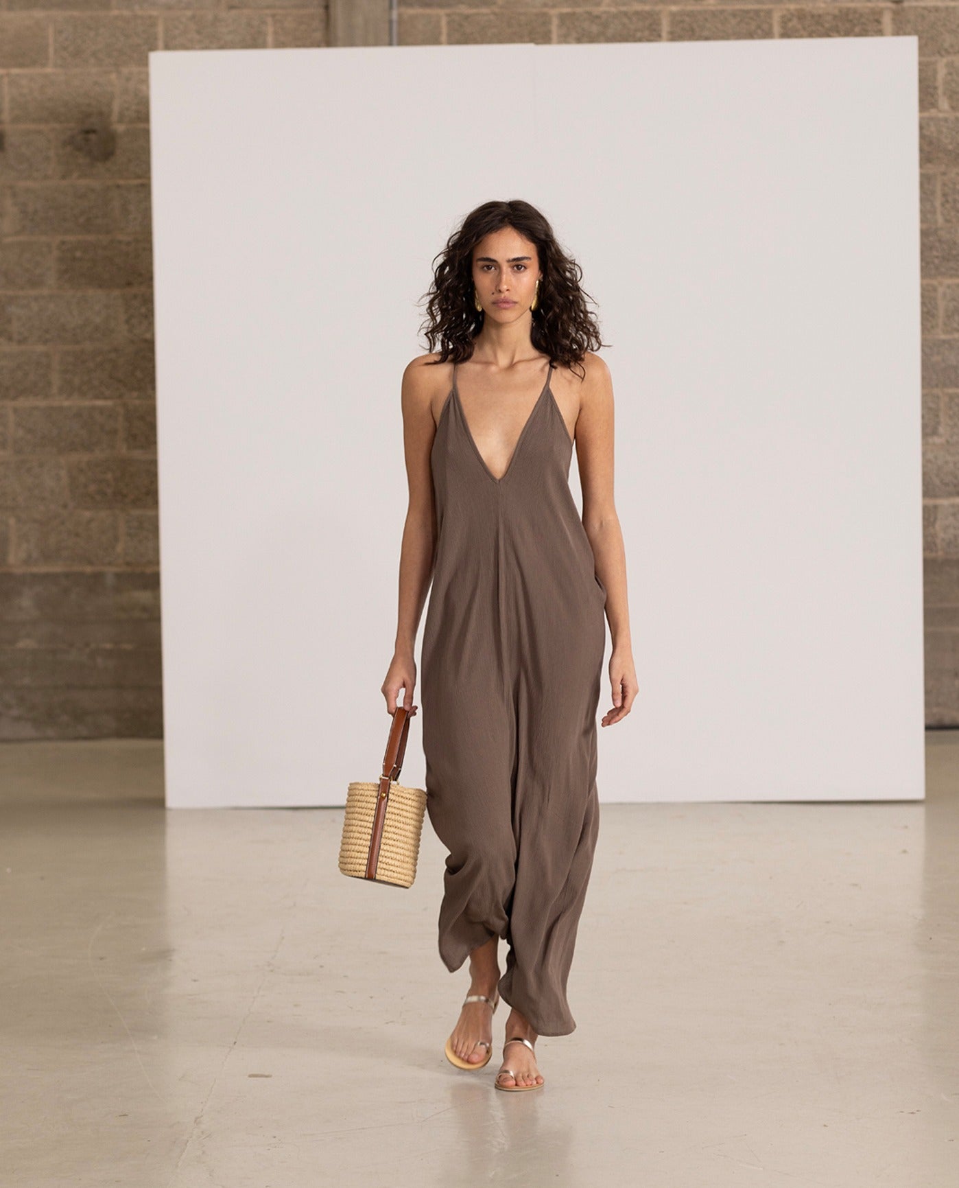 Alternate Front View Of Gottex Beach Life Maxi Cover Up Dress | GOTTEX BEACH LIFE KHAKI