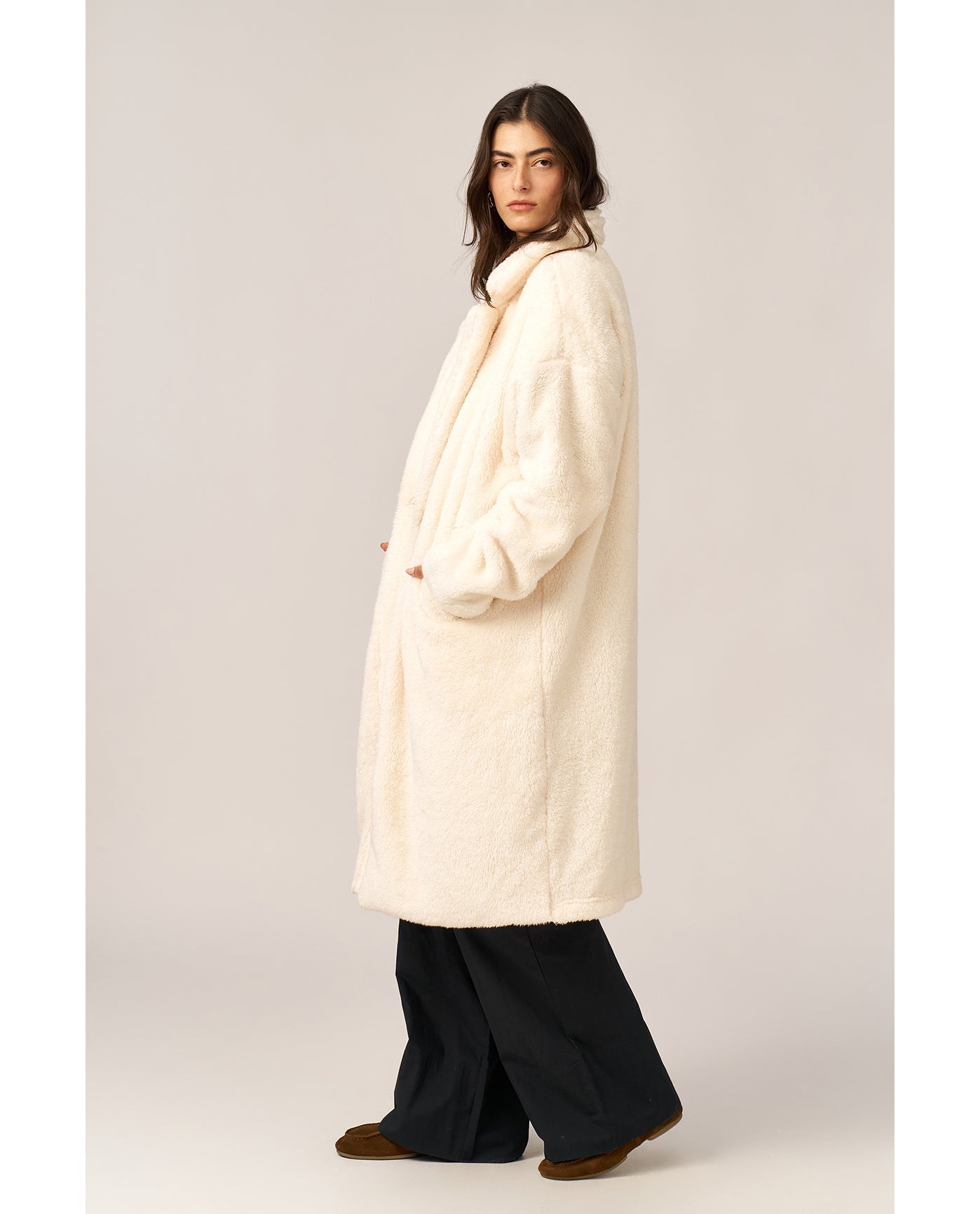 The Long Fleece Lounge Coat-Ivory