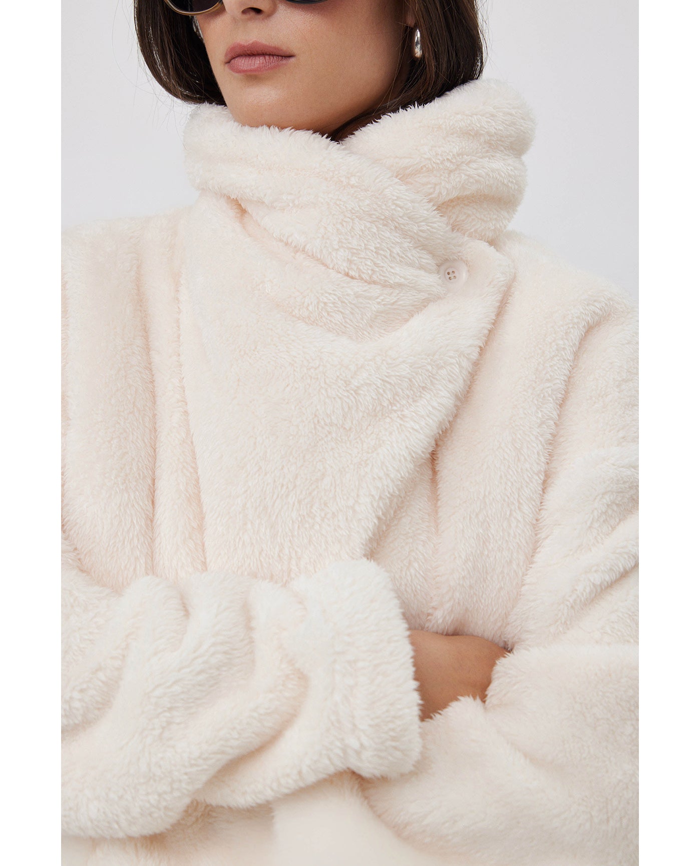 Short Fleece jacket with buttons-Ivory